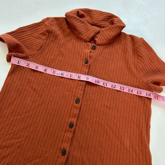 Madewell Ribbed Button-Front Collared Top Rust Orange Size Small - Picture 4 of 4